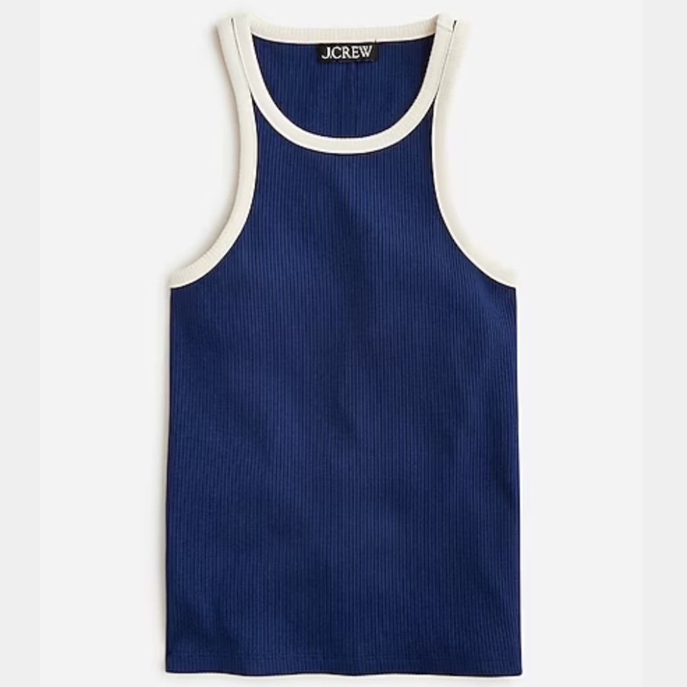 JCrew Vintage rib high-neck cutaway tank top with contrast trim
